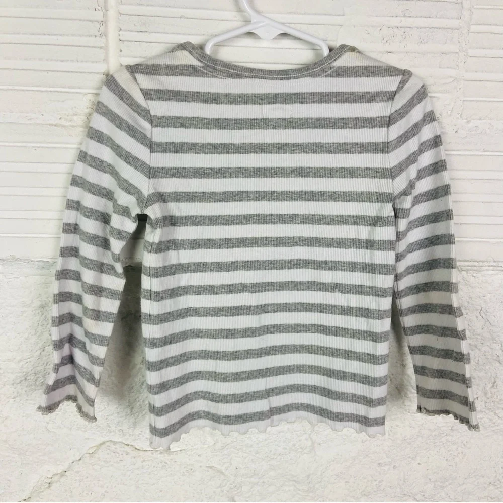 Gymboree Gray and White Striped ribbed cotton stretch Long Sleeve Tee size 3T